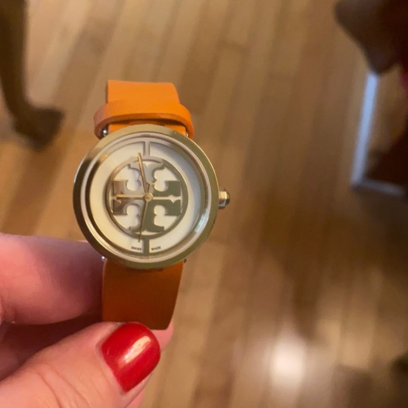 Tory Burch Orange/Gold Reva Logo watch - Picture 1 of 5